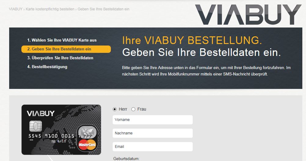Anmeldung Viabuy Prepaid Kreditkarte