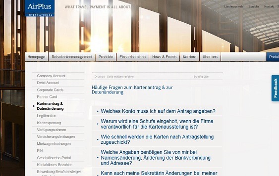 Informationen zur Beantragung der AirPlus Kreditkarten