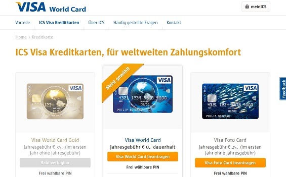 Überblick der drei ICS Kreditkarten-Konzepte