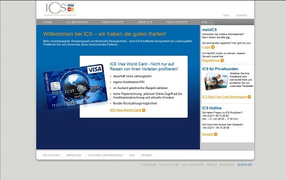 Anzeige des ICS VISA World Card Finanzprodukts
