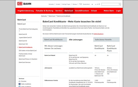 Die DB bietet zwei BahnCard Kreditkarten zu unterschiedlichen Kosten