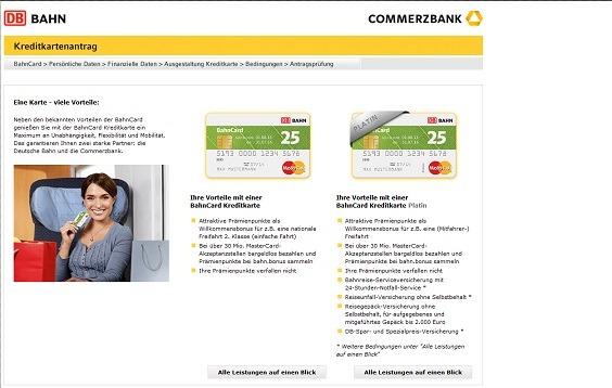 Leistungsüberblick der BahnCard Kreditkarten auf der commerzbank AG-Webseite