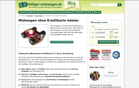  Beschreibung, wie bei billiger-mietwagen.de Autos ohne Kreditkarte gemietet werden