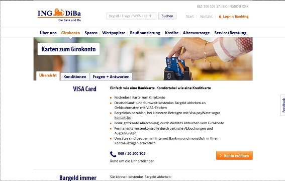 Offizielle Seite zum Finanzprodukt VISA Card der ING-DiBa