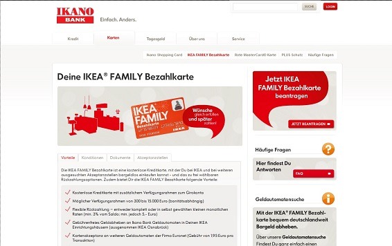 Die offizielle IKANO Bank-Produktbeschreibung der IKEA Kreditkarte