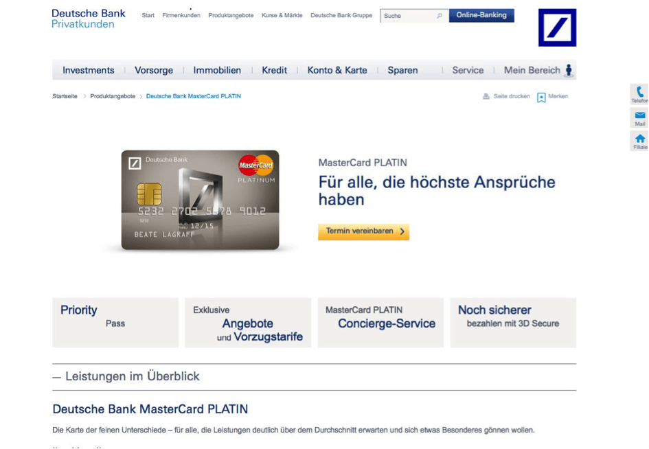 Auch die PlatinCard der Deutschen Bank enthält den Priority Pass