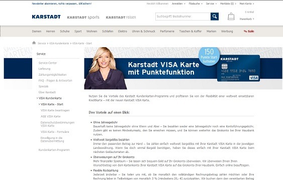 Offizielle Webseite zur Leistungsbeschreibung der Karstadt Kreditkarte