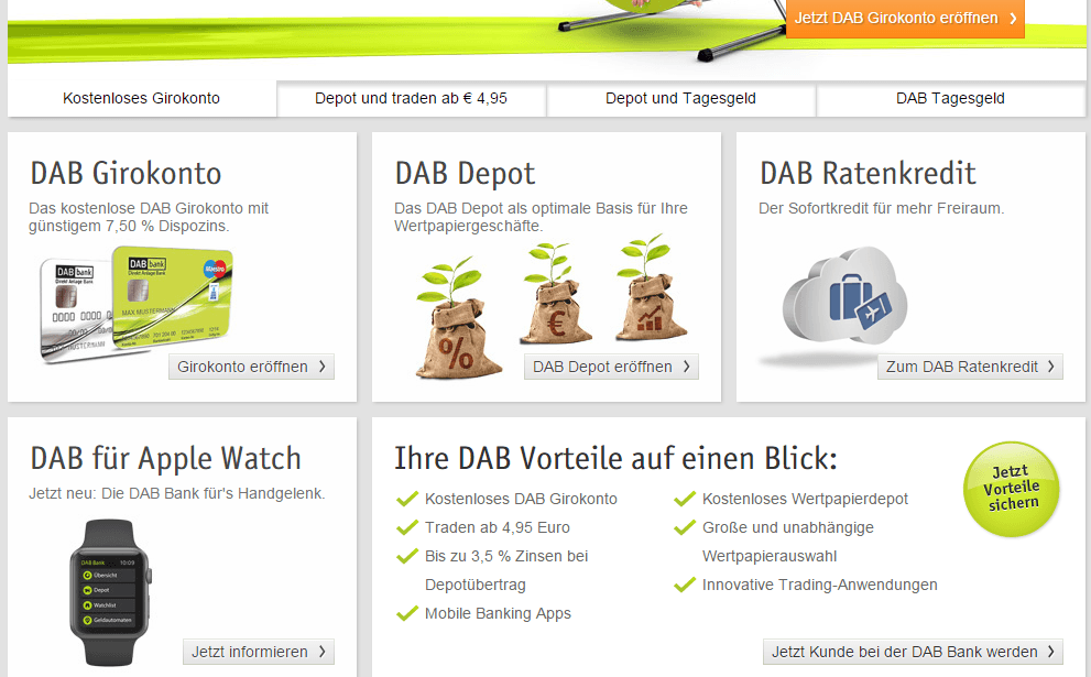 Die Homepage der DAB-Bank