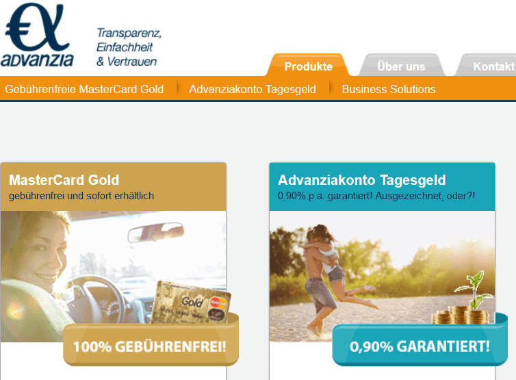 advanzia Kreditkarte Webseite