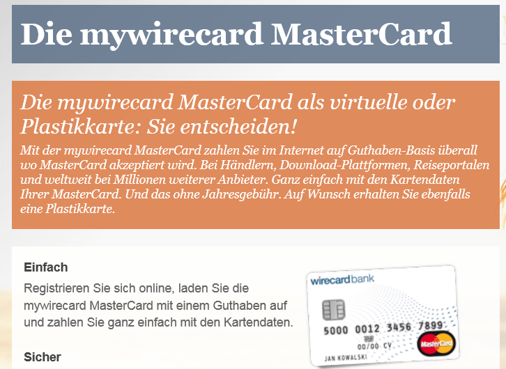 mywirecard MasterCard als virtuelle oder Plastikkarte