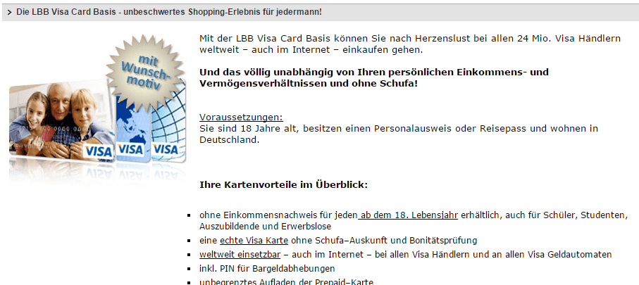 Visa Prepaid Kreditkarte von der LBB