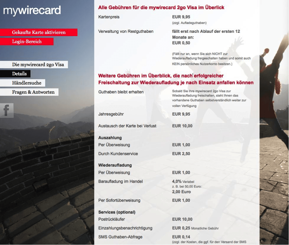 Die Gebühren der mywirecard 2Go Visa sind überschaubar