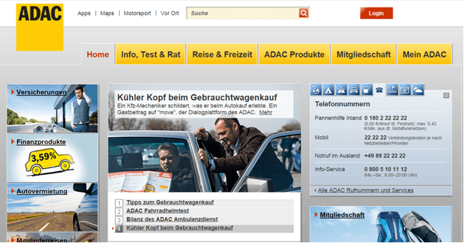 Die Homepage des ADAC