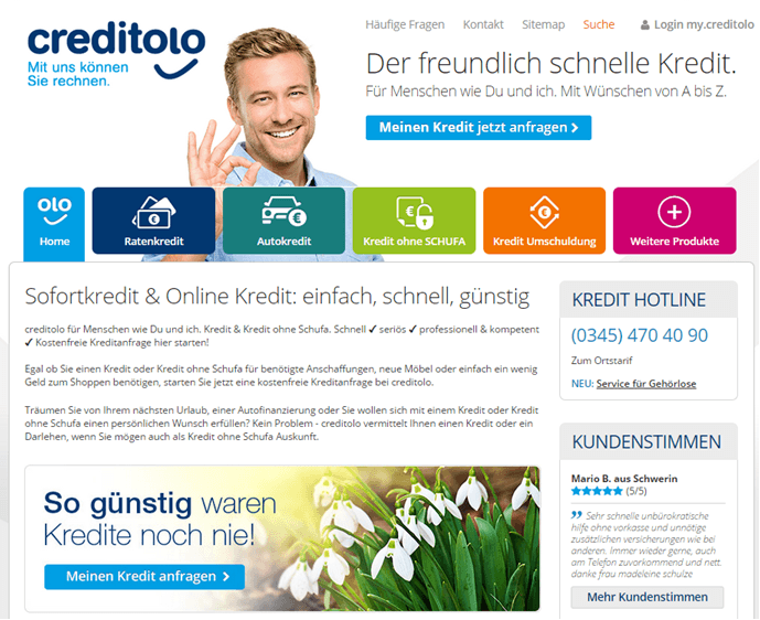 Die Homepage von Creditolo