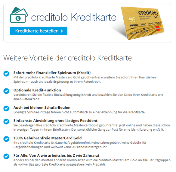 Das Kreditkartenangebot von Creditolo