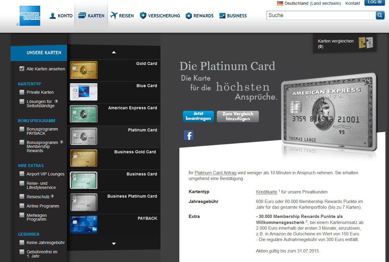 Die American Express Platinum Card im Überblick