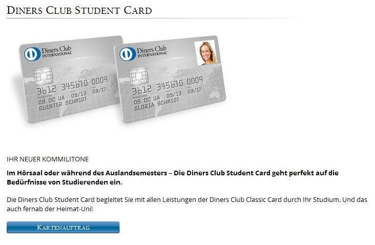 Für Studenten zu empfehlen: Die Diners Club Student Card 