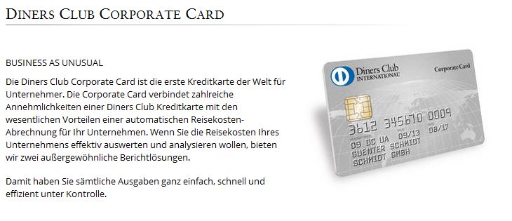 Besonderes Angebot für Unternehmen: Diners Club Corporate Card 