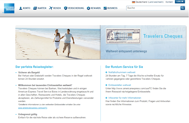 Die Travelers Cheques bei American Express