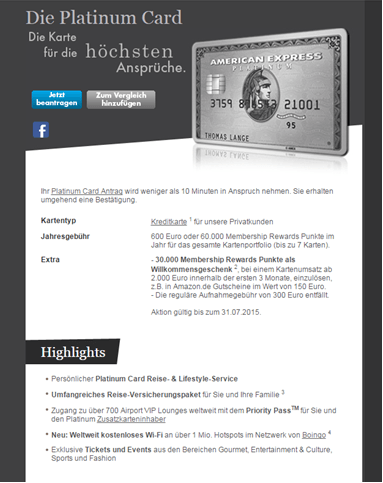 Die Platinum Card von American Express enthält standardmäßig eine Reiseversicherung
