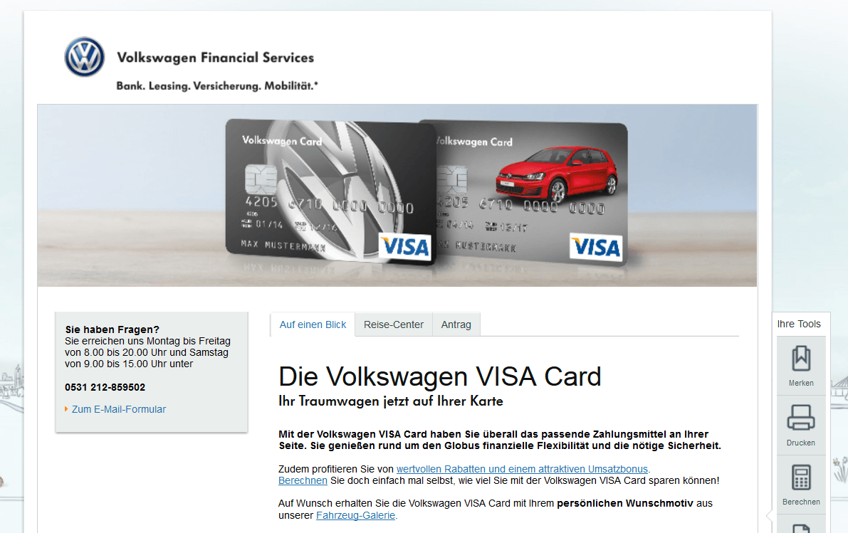 Das Angebot der Volkswagen VISA Card