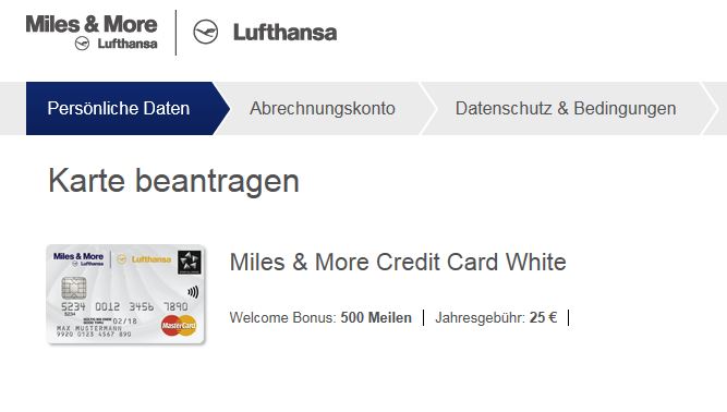 Miles&More Lufthansa MasterCard Anmeldeformular