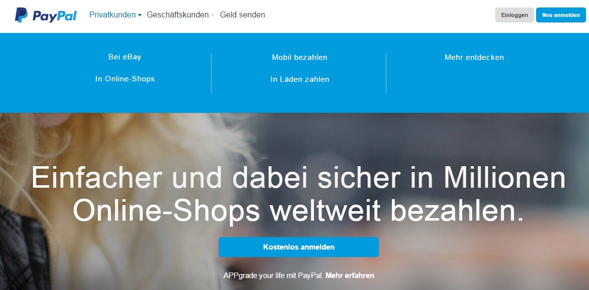 So sieht die Webseite von PayPal aus.