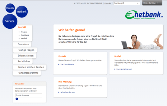 Die Kontaktseite der Netbank
