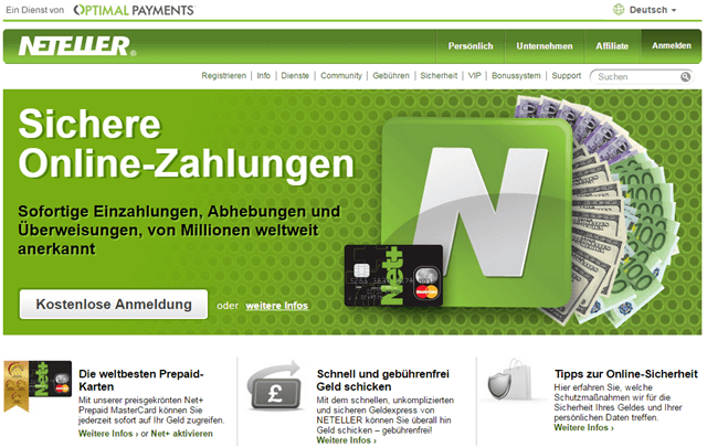 Die Homepage von Neteller