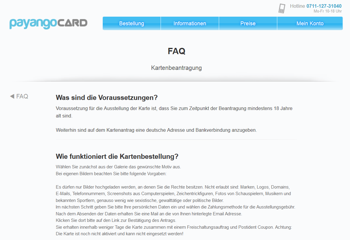 Voraussetzungen in der Payango-FAQ