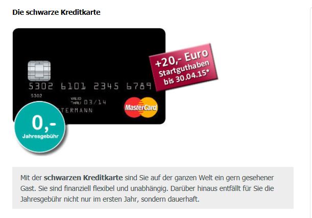 Angebot Schwarze Kreditkarte bei der Valovis Bank