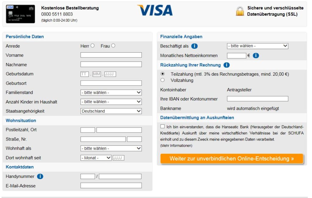 Anmeldeformular für die Schwarze Deutschland-Kreditkarte