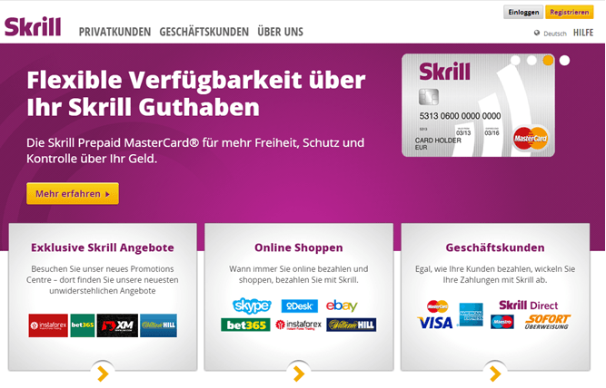 Die Homepage von Skrill