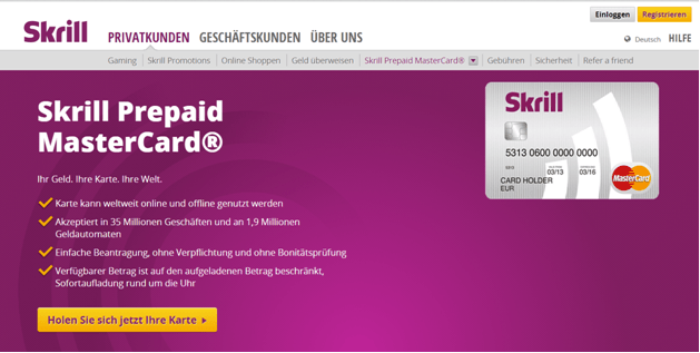 Das Anmeldeformular von Skrill