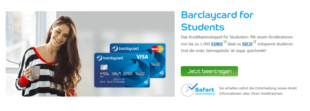 Studentenkreditkarte Angebot der Barclaycard for Students