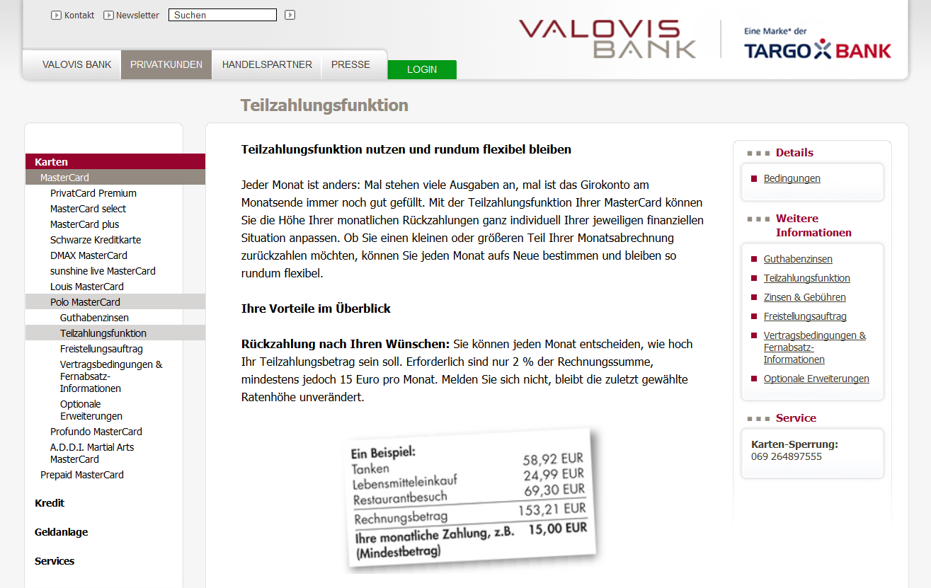 Die Valovis Bank bietet eine Teilzahlungsfunktion