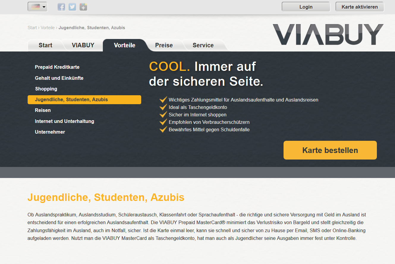 Das Angebot für Jugendliche, Studenten und Azubis