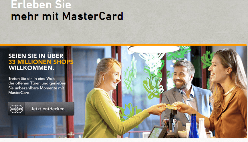 Hier der Blick auf einen Teil der Webseite der bekannten Kartenmarke MasterCard!