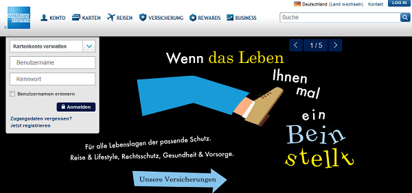 Die Homepage von American Express