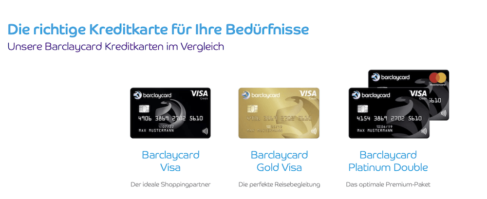 Barclaycard Kreditkarten Übersicht