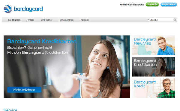 Webseite von Barclaycard