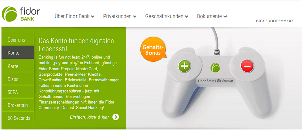 Der Online-Auftritt der Fidor Bank