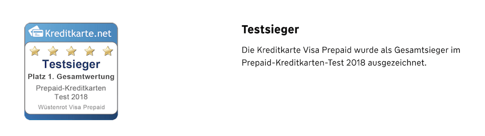 Wüstenrot Prepaid Kreditkarte Auszeichnung