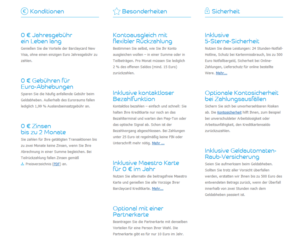 Die Konditionen von Barclaycard