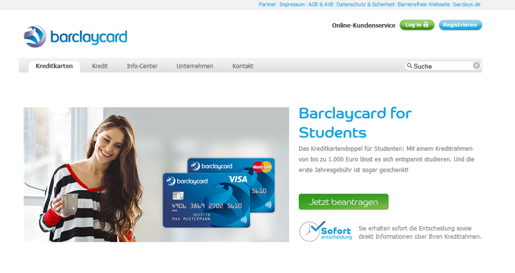 Kreditkarten von Barclaycard für Studenten