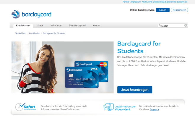 Auch für Studenten wird eine Barclaycard angeboten