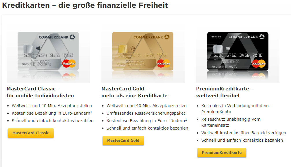 commerzbank kreditkarten übersicht Commerzbank Mastercard