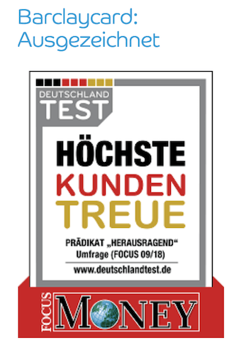 Im Deutschland-Test gewann die Barclaycard eine Auszeichnung für die höchste Kundentreue