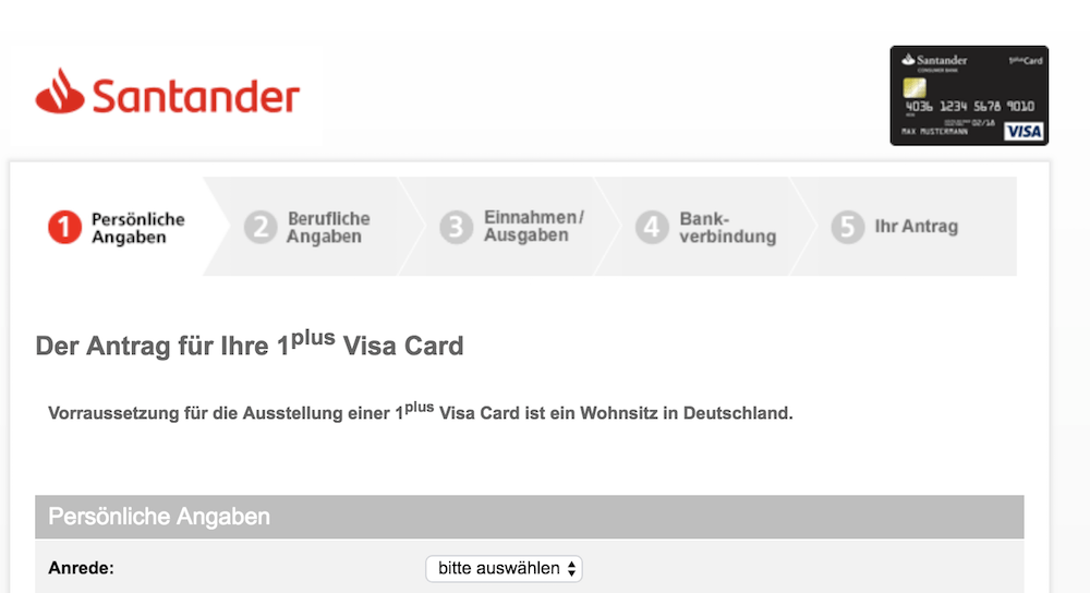 Santander 1plus Visa Card Beantragung