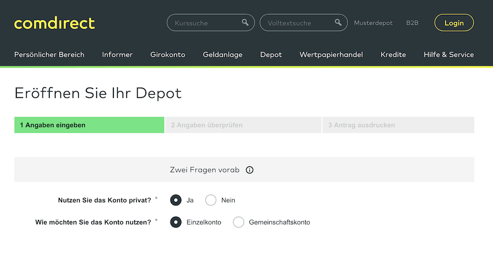 comdirect Depoteröffnung